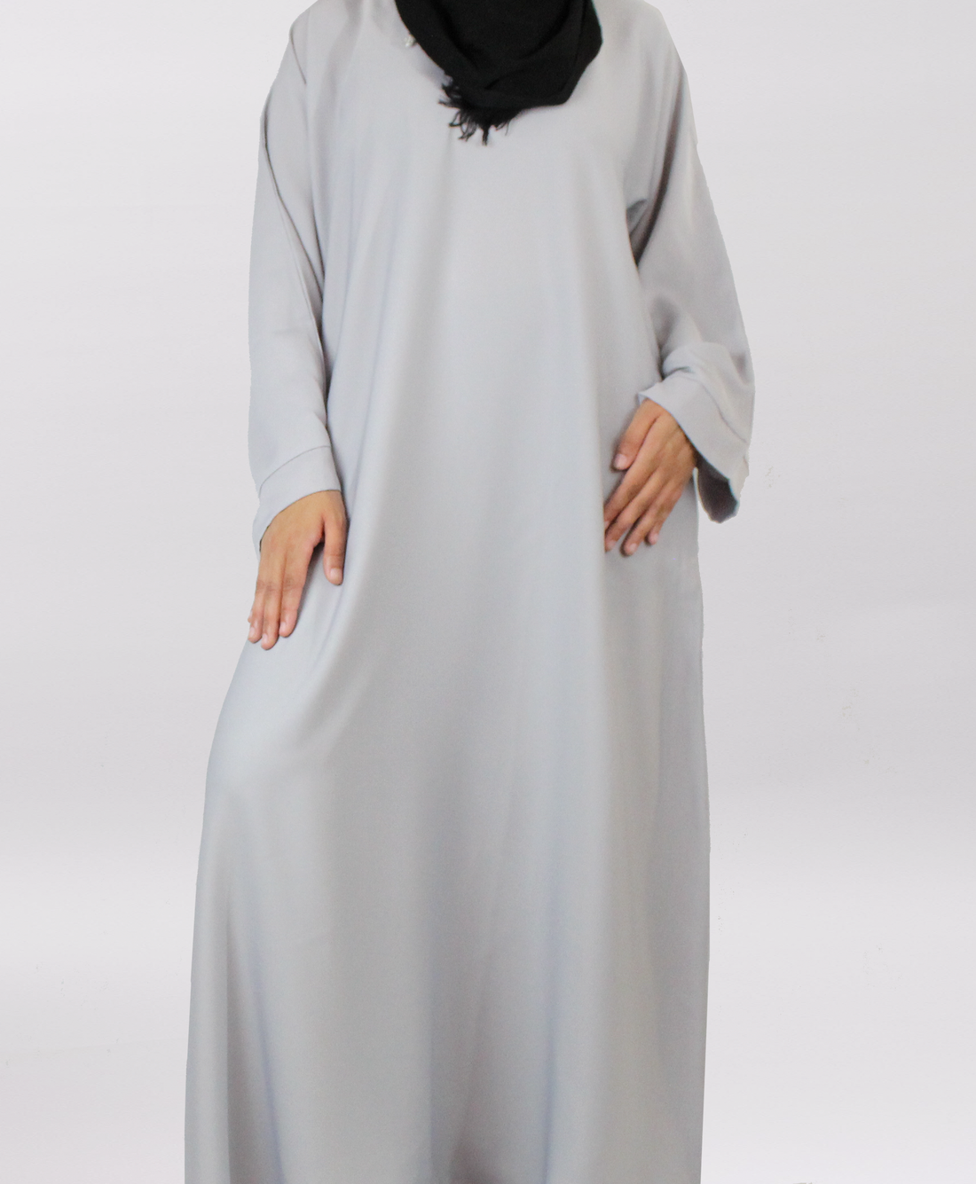 Light Grey Closed Abaya Wide Sleeve