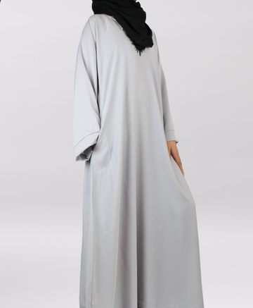 Light Grey Closed Abaya Wide Sleeve