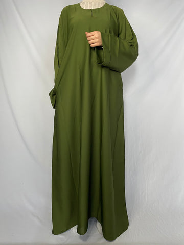 Olive Green Closed Abaya (Wide Sleeved)
