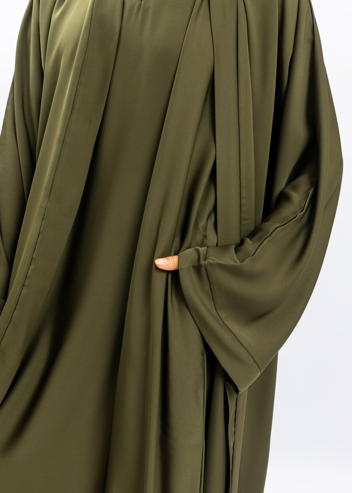 Olive green open abaya set